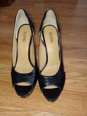 Tacones abiertos Michael Kors de cuero genuino negro talla Sexy Mujer 6.5M Foto 1 de 4