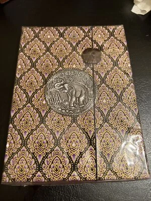 Silk Journal Hardcover Notebook Elephant Metal Embossed Stone Marker Diary - Image 1 of 4