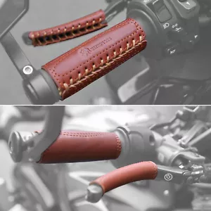Universal Leather Motorcycle Handlebar Grips Cover + Brake Clutch Lever Covers - Picture 1 of 21