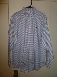 BROOKS BROTHERS MADISON BLUE & BROWN COTTON LOGO PLAID DRESS SHIRT, SIZE L - Picture 1 of 12