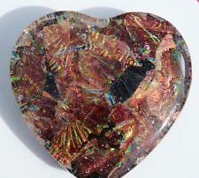 Dichroic Fused Glass Heart Free Standing Sculpture Paperweight Mad Mosaic