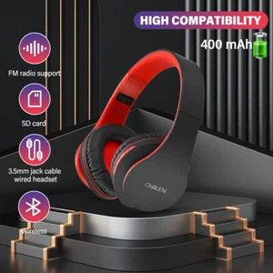 Headphones Wireless Bluetooth 5.1 HiFi Stereo Headphones Soft Protein Earpads - Picture 1 of 9