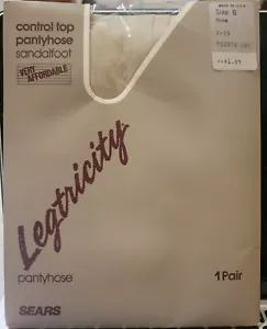  Sears Legtricity Size B made in US control top Pantyhose Sandalfoot Sheers BONE - Picture 1 of 4