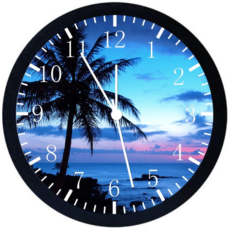 Palm Tree in Sunset Black Frame Wall Clock for Decor or Gifts X63