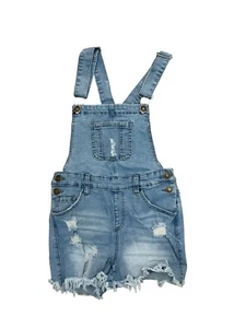 Girls Size Large L Overall Shorts Denim Jeans Light Wash Shortalls - Picture 1 of 4