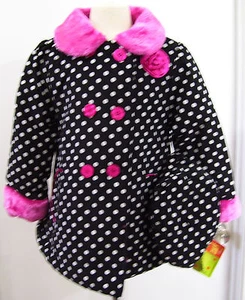 Girls Penelope Mack 2 Pc Black White Pink Polka Dot Coat and Hat Sz 6  - Picture 1 of 2