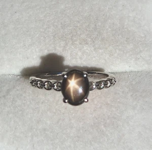 Natural Bankacha Black Star Sapphire Ring in Platinum Sterling, 2.60 ctw Sz 9 - Picture 1 of 9