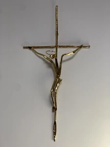 Scultura cristo brutalista  in ferro dorato Crocifisso Marsura anni 60 Vintage - Foto 1 di 3