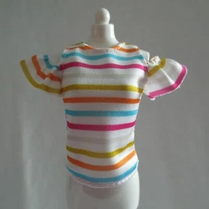 NEW! 2019 Barbie Fashionista Doll Colorful Stripe White T-Shirt Tee Top Clothing - Picture 1 of 4