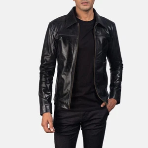 Chaqueta de Cuero Motociclista Para Hombre Delgada Piel de Motocicleta Bombardero Oveja Abrigo Raf Negro - Imagen 1 de 6