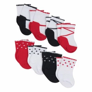 8 Pack Gerber Baby Girl Jersey Crew Wiggle Proof Socks, Dots/Ballet, 6-12 Months - Picture 1 of 4