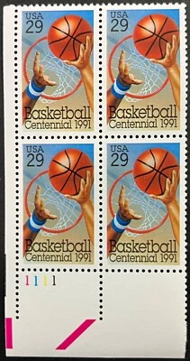 U.S. Scott #2560, bloque de placas de 4, centenario de baloncesto, extra fino, MNH Foto 1 de 2