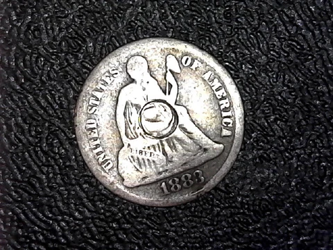 1883 USA 10 Cents Silver Coin Seated Liberty Dime Holed Cover