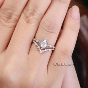 2 CT Pear Moissanite Bridal Set Art Deco Vintage Engagement Ring 10K White Gold - Picture 1 of 8
