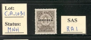 C_A_1031. ERITREA. Sello RECAPITO AUTORIZZATO 1939. Scott EY1a. MNH - Imagen 1 de 1
