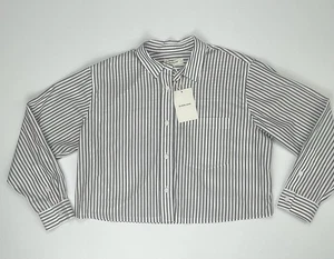 Neu mit Etikett Everlane The Way - kurzes Hemd aus seidiger Baumwolle mit Knopfleiste grau gestreift Größe M - Bild 1 von 9