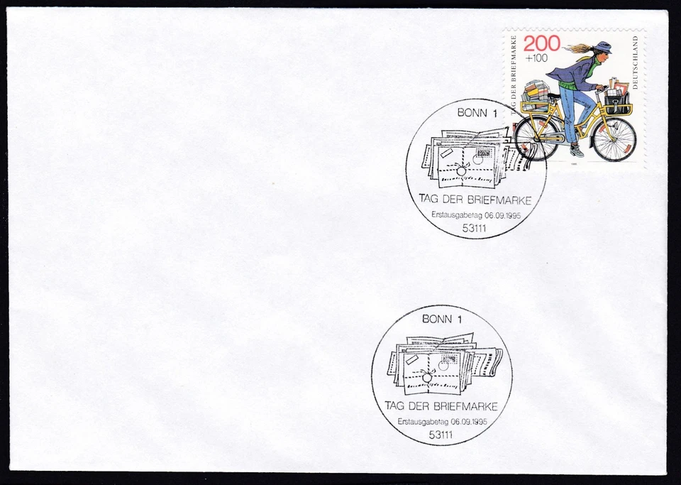 Germany 1995 FDC Mi 1814 Sn B784 Postal Assistant on bike - Image 1 of 1