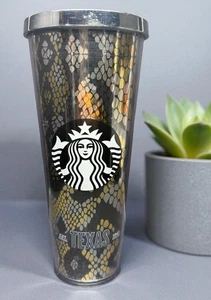 Starbucks 24 Oz Shiny Gold Silver Rattlesnake Snakeskin Texas Venti Tumbler - Picture 1 of 9