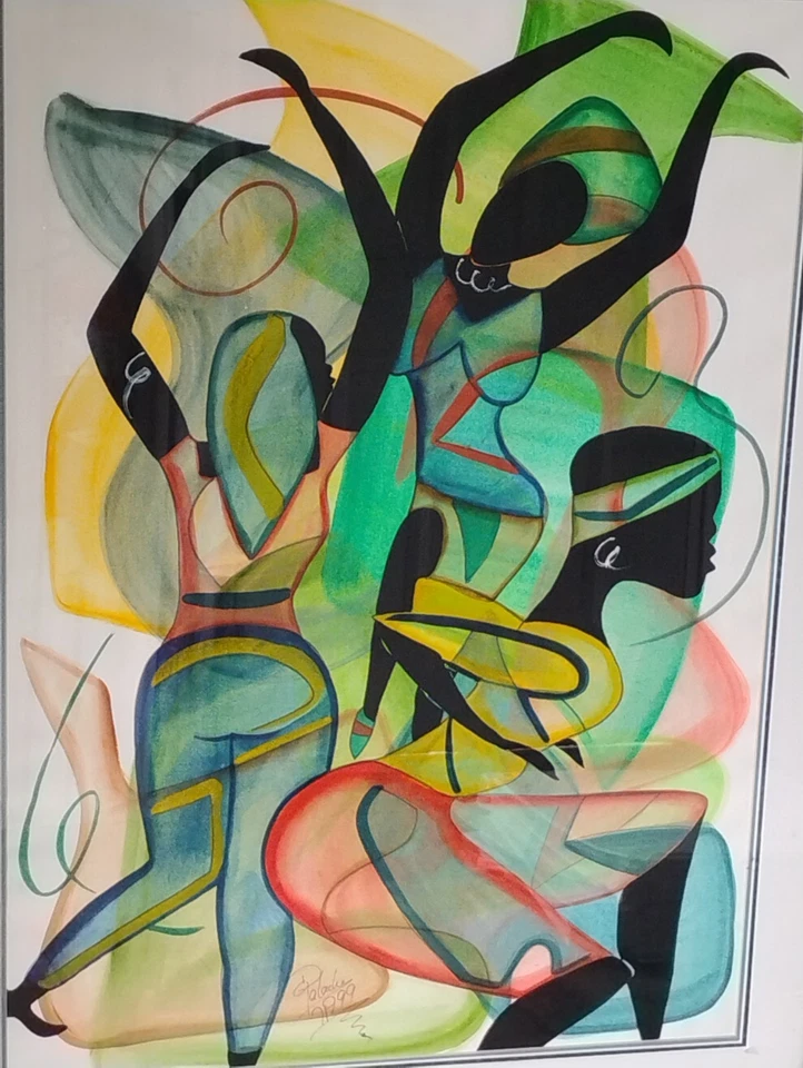 Pintura Acuarela Original Alemana Jamaicana Palache 1999 Vintage Guggi Firmada Foto 1 de 4