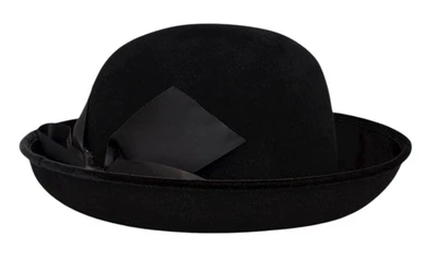 Eric Javits Cloche Hat Black Wool Felt with Satin Bow Women's  - Image 1 of 4