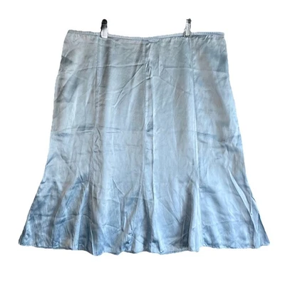 Falda Eileen Fisher L Azul Satinado 100% Seda Charmeuse Midi Línea A Acampanada Cremallera Lateral Foto 1 de 4