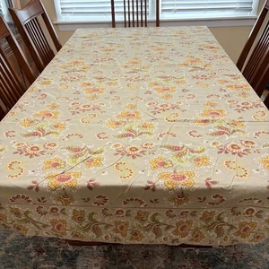 April Cornell Tablecloth Red Yellow Green Tan Paisley 100% Cotton 58" x 97" - Picture 1 of 6