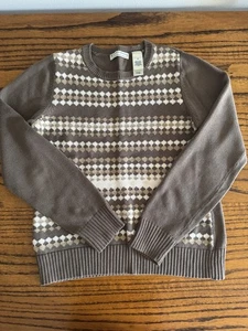 Crazy Horse Womens Brown  Argyle pattern Knit Sweater High Neck Size Medium - Picture 1 of 5