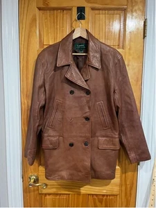 Vintage Lauren Ralph Lauren Brown 100% Leather Double Breasted Trench Coat 8 - Picture 1 of 11