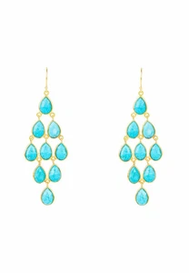 Gema Cascade Pendientes Oro Azul Turquesa Candelabro Colgante Tendencia Gancho - Imagen 1 de 5