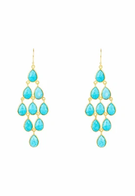 Gema Cascade Pendientes Oro Azul Turquesa Candelabro Colgante Tendencia Gancho - Imagen 1 de 4