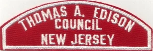 BOY SCOUT RWS THOMAS A. EDISON / COUNCIL / NEW JERSEY RED & WHITE FULL STRIP - Picture 1 of 1