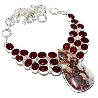 Collana gioiello in argento sterling 925 con pietra preziosa di giada rossa 18" - Immagine 1 di 4