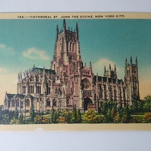 Cathedral Of St John The Divine New York City Vintage 1940's Linen Postcard - Picture 1 of 3