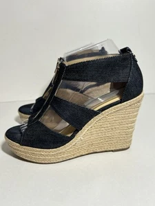 Michael Kors LN Dark Blue Denim Damita Espadrille Wedge Platform Sandal 7.5 - Picture 1 of 9
