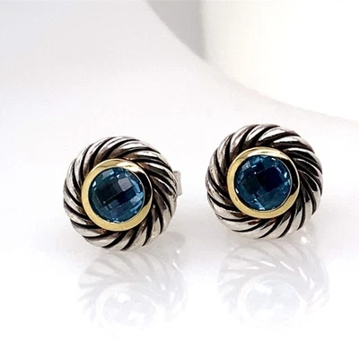 Pendientes David Yurman Topacio Azul Plata de Ley (DG7160532) Foto 1 de 4