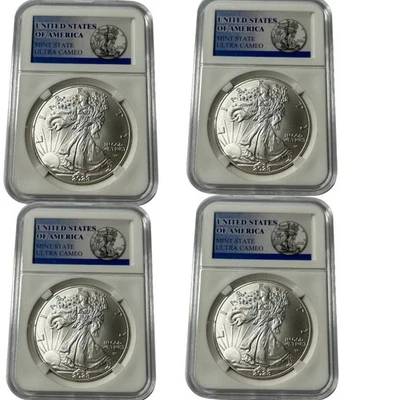 Lote de 4 monedas American Silver Eagle de 1 oz 2023 $1 (BU) Foto 1 de 4