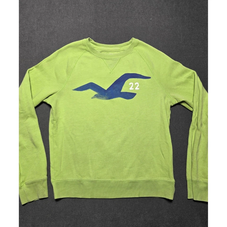 Sudadera Hollister California Cuello Redondo Verde Lima Logo Pájaro Para Hombres M Y2K Foto 1 de 4