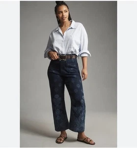 ANTHROPOLOGIE MAEVE The Colette pantaloni cropped gamba larga denim blu stampa floreale32 - Foto 1 di 14