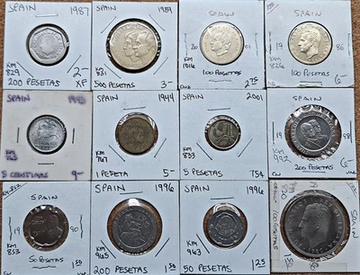 Nice Lot of 12 Different Old Spain Coins 1945-2001 Vintage World Foreign !! - Image 1 of 4