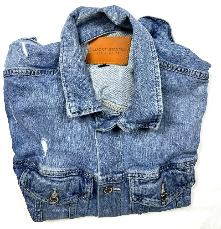 Chaqueta de Camionero Lucky Brand Distressed Para Hombre Denim Lavado Medio Medio Foto 1 de 4