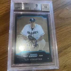 Autógrafo Tim Stauffer Bowman Chrome 2004 Prospect BGS 9 automático 10 - Imagen 1 de 4