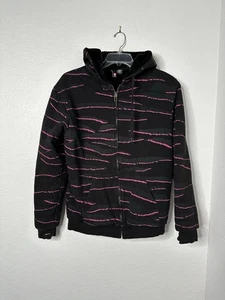 Element Skater Mens Black/Pink Stripe Hoodie Jacket Full Zipper Sz M Thumb Holes - Picture 1 of 6
