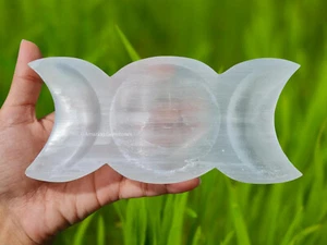 Selenite Crystal Plate Bowl to Charge your Healing Stones - 4" Triple Moon Shape - Picture 1 of 7