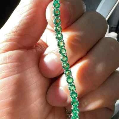 Brazalete Tenis Línea Esmeralda Creta Laboratorio Corte Redondo 11.50 Ct Oro Blanco Sólido 14K Foto 1 de 4