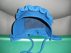 Authentic Lancaster County Amish Mennonite Child Girls Bonnet Blue Hat Ties 6.5" - Picture 1 of 4