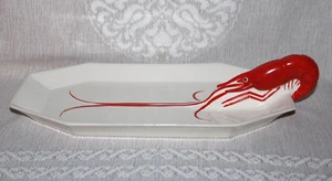 Vintage 1950's Large Hand Painted MCM Czechoslovakia Lobster Plater Red / White - Picture 1 of 12
