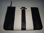 COLE HAAN Womens Large Pouch Clutch Wallet Cosmetic Bag Black White Real Leather