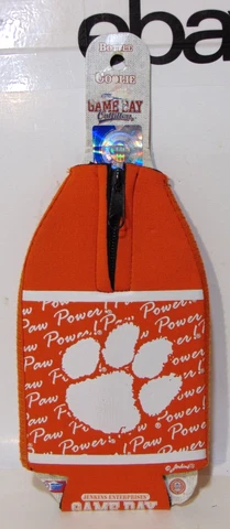 Clemson Tigers Bottle Cooler Two Sided Design Collapsible Koozie Zippered Cover