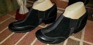 NATURALIZER N5 COMFORT BLACK LEATHER TEXTILE CLOGS FERGUS WOMEN'S SIZE 10N - Picture 1 of 5