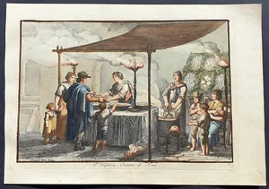 Bartolomeo Pinelli 1809 stampa antica friggitore costumi roma colori originali - Foto 1 di 7